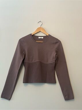 Babaton Sculpt Knit Aritzia Empire Long Sleeve Corset Top – Deep Mauve Medium
